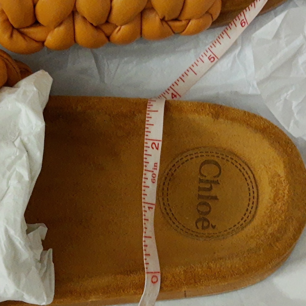 Chloe Kacey Braided Leather Slide Sandal Saffron Orange 38W NEW *BOX DAMAGE* - Picture 8 of 14